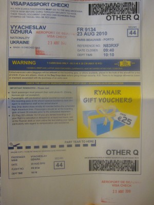 boarding pass of ryanair with document verification stamp ( Bouve, France )