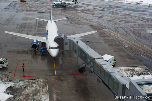 Самолет Boeing 737 авиакомпании Трансаэро пристыкован к телетрапу в аэропорту Жуляны Киев