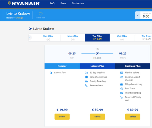   Ryanair        19,99 