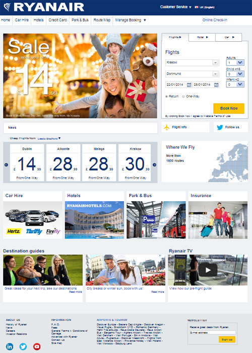 Новая версия сайта Ryanair